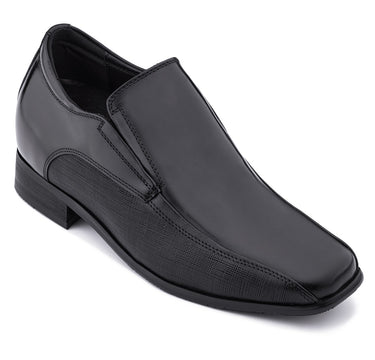 Elevator shoes height increase CALTO - Y3023 - 3 Inches Taller (Black) - Slip-On Leather Dress Shoes