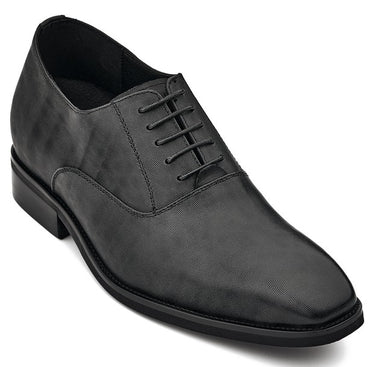 Elevator shoes height increase CALTO - Y3520 - 3 Inches Taller (Black) - Micro-Perforated Dress Oxford