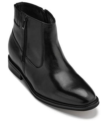Elevator shoes height increase CALTO - Y70621 - 2.8 Inches Taller (Black) - Lightweight Zipper Boots