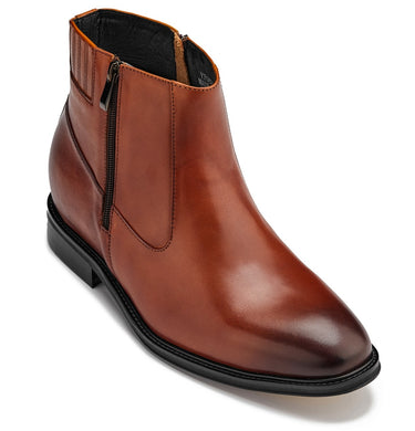 Elevator shoes height increase CALTO - Y70623 - 2.8 Inches Taller (Rust Brown) - Lightweight Zipper Boots