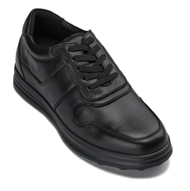 Elevator shoes height increase CALTO - Y7080 - 2.8 Inches Taller (Black) - Lightweight Nappa Leather Sneakers