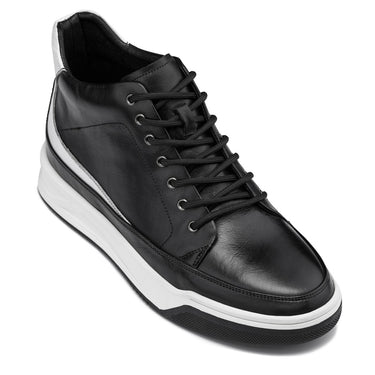 Elevator shoes height increase CALTO - Y7150 - 2.6 Inches Taller (Black) - Leather Ankle Top Sneak-Boot