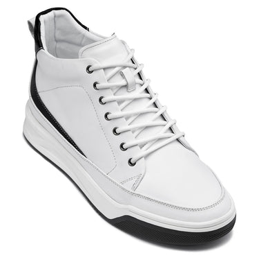 Elevator shoes height increase CALTO - Y7151 - 2.6 Inches Taller (Off-White) - Leather Ankle Top Sneak-Boot