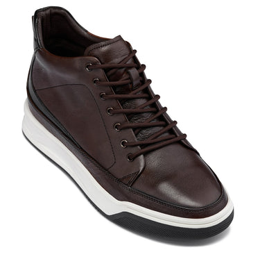 Elevator shoes height increase CALTO - Y7152 - 2.6 Inches Taller (Coffee Brown) - Leather Ankle Top Sneak-Boot