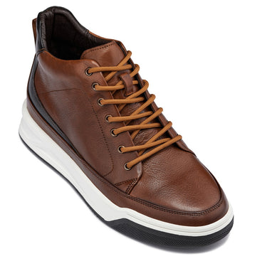 Elevator shoes height increase CALTO - Y7153 - 2.6 Inches Taller (Brown) - Leather Ankle Top Sneak-Boot