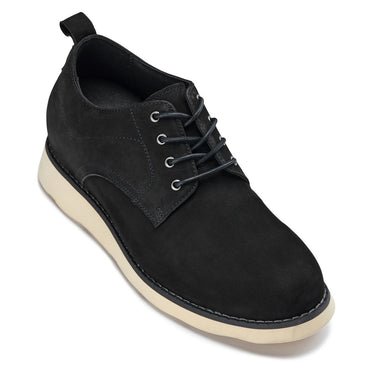 Elevator shoes height increase CALTO - Y7261 - 2.8 Inches Taller (Black) - Nubuck Upper Wedge Sole Work Boots