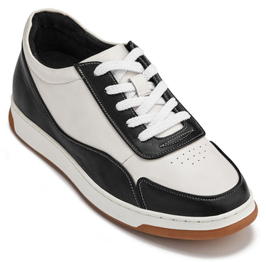 Elevator shoes height increase CALTO - Y7884 - 2.6 Inches Taller (Black/White/White & Gum Sole) - Elevated Leather Sneakers