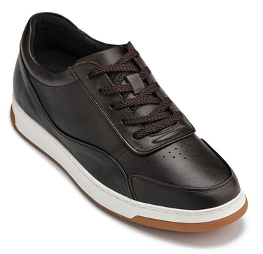 Elevator shoes height increase CALTO - Y7887 - 2.6 Inches Taller (Deep Espresso/White & Gum Sole) - Elevated Leather Sneakers