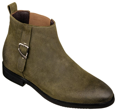 Elevator shoes height increase TOTO - K92082 - 3 Inches Taller (Nubuck Army Green) - Chelsea Ankle Boots