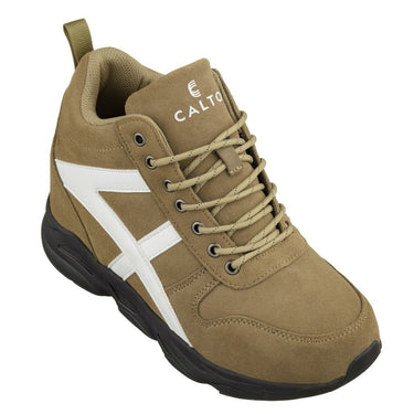 Elevator shoes height increase CALTO - S22782 - 3.6 Inches Taller (Khaki/White) - Hiking Style Boots