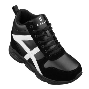 Elevator shoes height increase CALTO - S22783 - 3.6 Inches Taller (Black/White) - Hiking Style Boots