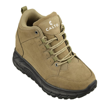 Elevator shoes height increase CALTO - S22798 - 4 Inches Taller (Khaki) - Hiking Style Boots