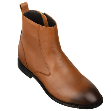 Elevator shoes height increase TOTO - K33094 - 2.6 Inches Taller (Light Brown) - Zipper Boot