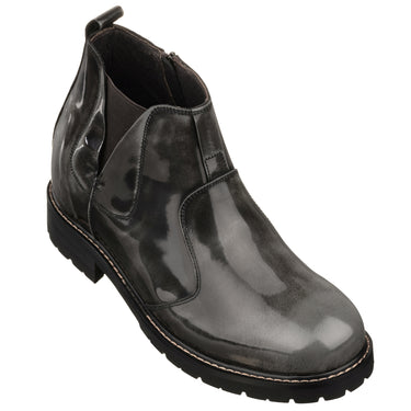 Elevator shoes height increase CALTO - K8991 - 3.6 Inches Taller (Grey) - Patent Leather Boot