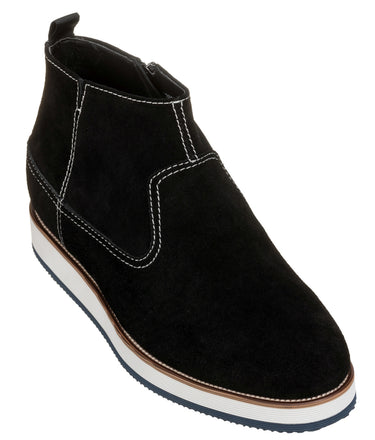 Elevator shoes height increase CALTO - Y30021 - 3 Inches Taller (Nubuck Black) - Zipper Boots