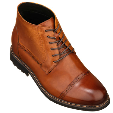 Elevator shoes height increase CALTO - Y41085 - 3.2 Inches Taller (Brown) - Lace Up Casual Boots