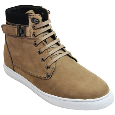 Elevator shoes height increase CALTO - T53121 - 2.6 Inches Taller (Nubuck Tan) - High top sneak-boot