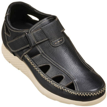 Elevator shoes height increase CALTO - K2132 - 2.8 Inches Taller (Black) - Fisherman Sandal Lightweight
