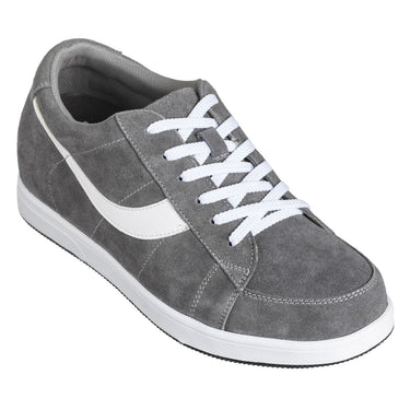 Elevator shoes height increase 2.8-Inch TOTO Gray & White Suede Leather Sneakers - A1911