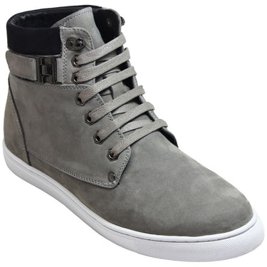 Elevator shoes height increase CALTO - T53120 - 2.6 Inches Taller (Nubuck Grey) - High top sneak-boot