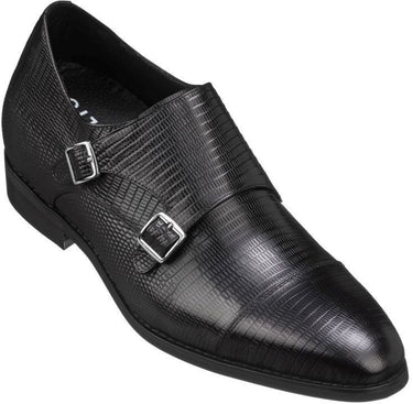 Elevator shoes height increase CALTO - K3114 - 2.8 Inches Taller (Black) - Dual Monk Strap