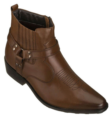 Elevator shoes height increase CALTO - T8113 - 3.3 Inches Taller (Dark Brown) - Zipper Boots