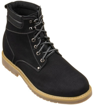 Elevator shoes height increase CALTO - K8820 - 3.2 Inches Taller (Nubuck Black) - Work Style Boot