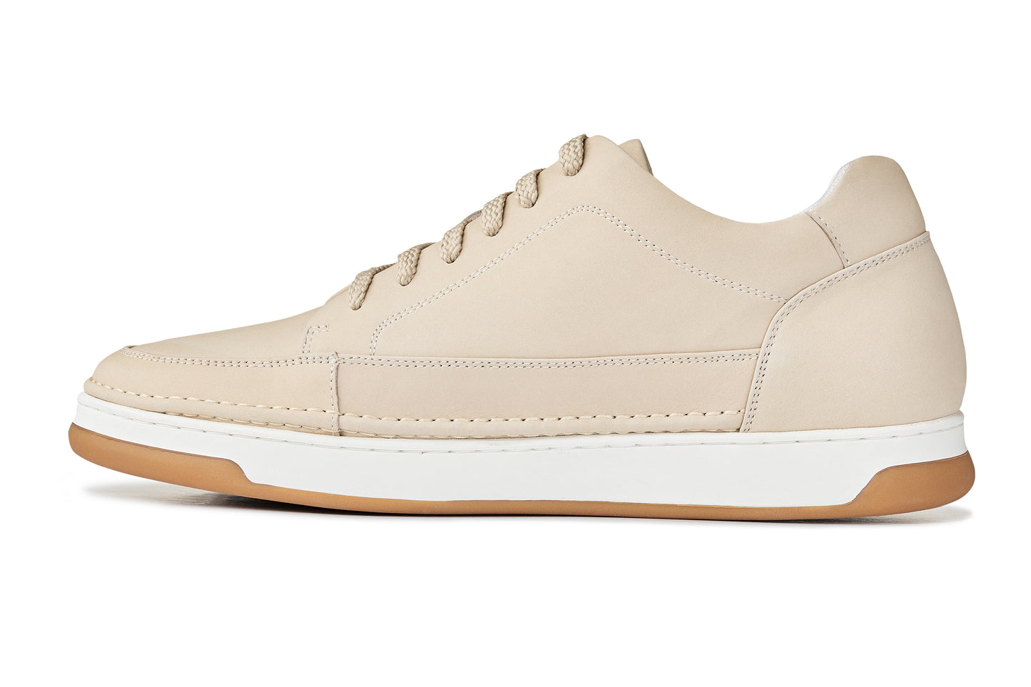 CALTO - Y7934 - 2.6 Inches Taller (Ivory White Suede/White & Gum Sole) - Elevated Leather Sneakers